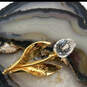 Designer Swarovski Gold-Tone Clear Crystal Tulip Flower Brooch Pin image number 1