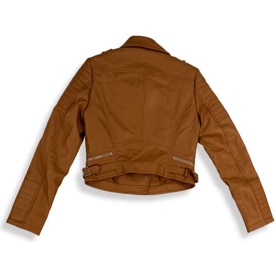 Azalea Wang Womens Brown Long Sleeve Asymmetric Zip Motorcycle Jacket Size M image number 2