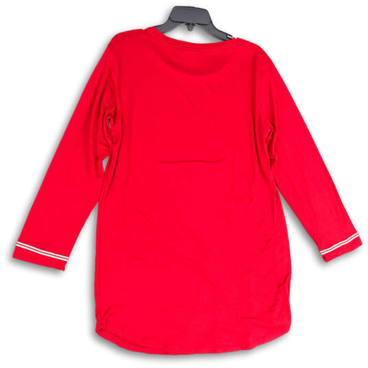 Womens Red Round Neck Long Sleeve Pullover T-Shirt Size Medium image number 4