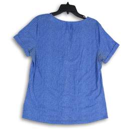 L.L.Bean Womens Blue White Short Sleeve Split Neck Blouse Top Size Large alternative image