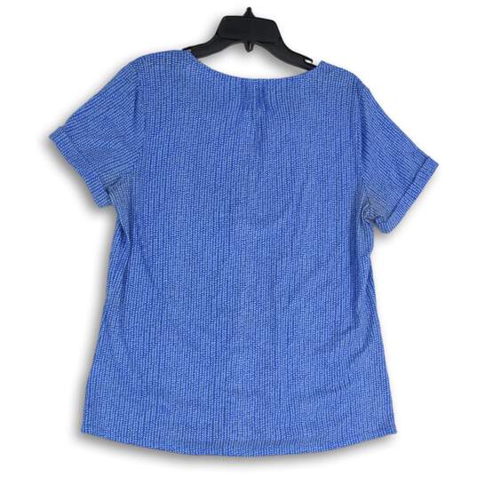 L.L.Bean Womens Blue White Short Sleeve Split Neck Blouse Top Size Large image number 2