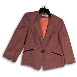 Womens Pink Black Textured Long Sleeve One Button Formal Blazer Jacket Sz 8