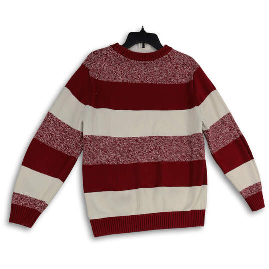 Mens Red White Striped Crew Neck Long Sleeve Pullover Sweater Size L-Reg image number 2