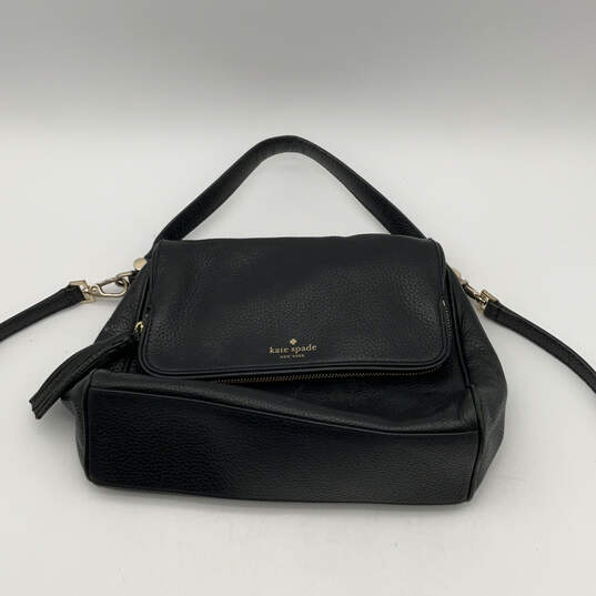 Womens Black Leather Tassel Outer Pockets Adjustable Strap Crossbody Bag image number 1