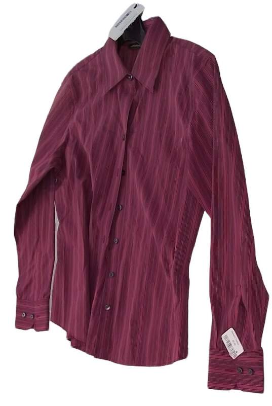 NWT Womens Purple Striped Long Sleeve Collared Button Up Shirt Size M image number 1