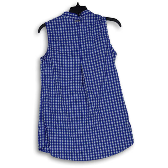 Womens Blue White Check Sleeveless Button Front Short Shirt Dress Size S image number 2