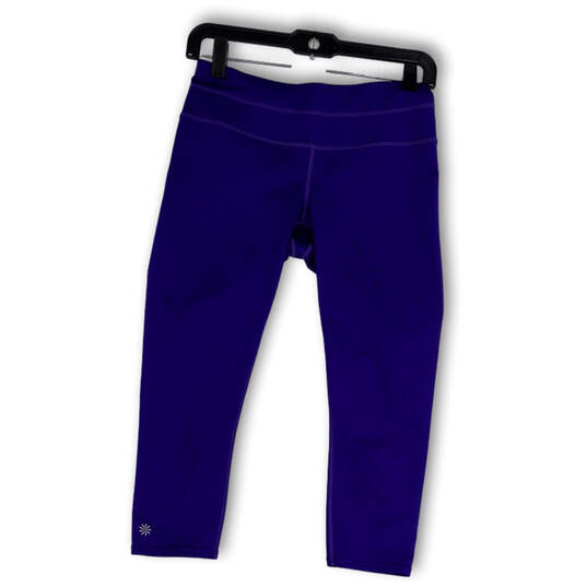 Womens Blue Flat Front Elastic Waist Pull-On Activewear Capri Leggings Size S image number 1