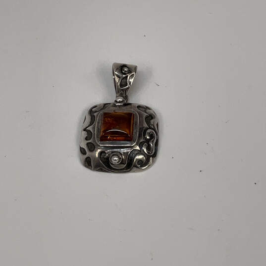 Designer Silpada 925 Sterling Silver Orange Gemstone Amber Chain Pendant image number 3
