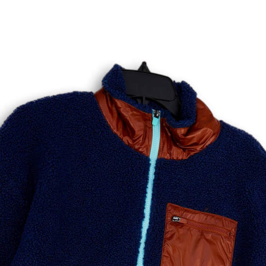 Womens Blue Long Sleeve Mock Neck 1/4 Zip Pockets Fleece Jacket Size Small image number 3