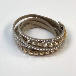 Designer Swarovski Slake Beige Dot Crystal Cut Leather Wrap Bracelet alternative image