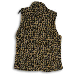 NWT Womens Black Beige Leopard Print Mock Neck Full-Zip Vest Size L alternative image