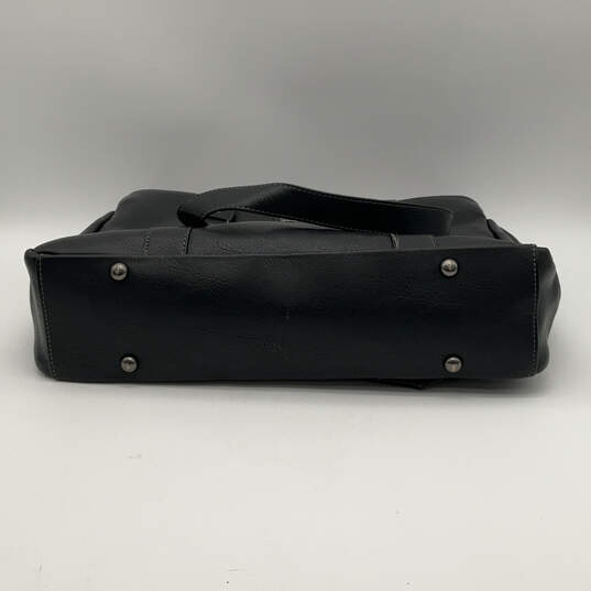 Mens Black Leather Inner Zip Pocket Bottom Studs Double Strap Laptop Bag image number 5