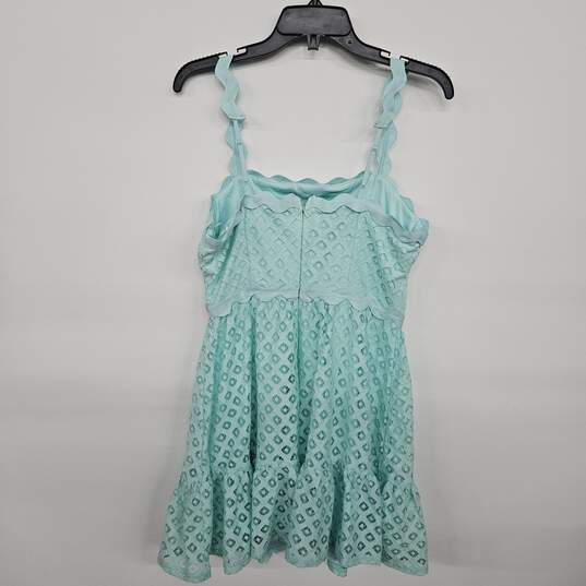 Aqua Spaghetti Strap Crochet Lace Dress With Ruffle Hem image number 2