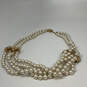 Designer J. Crew Gold-Tone Flower Multi Strand Pearl Beaded Necklace image number 3