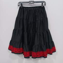 Women's Black Frill Skirt with Red Lace Trim Size L alternative image