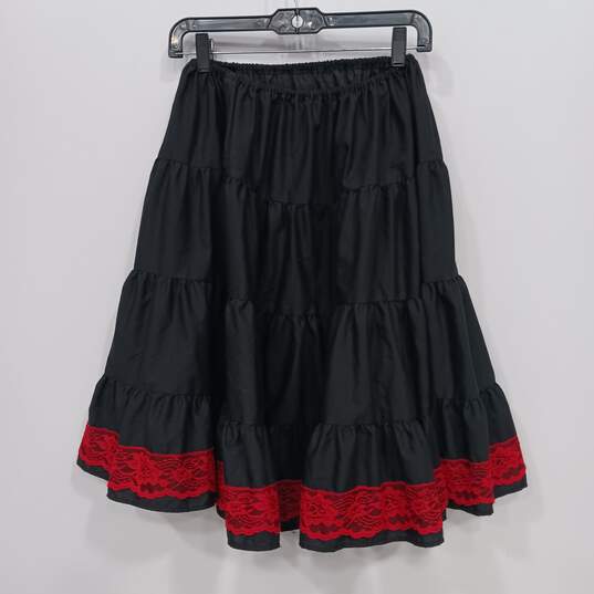 Women's Black Frill Skirt with Red Lace Trim Size L image number 2