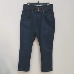 Womens Navy Blue Dark Wash Coin Pockets Denim Straight Leg Jeans Size 14P alternative image