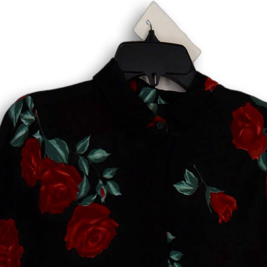 Womens Black Red Floral Long Sleeve Spread Collar Button-Up Shirt Size XS image number 3