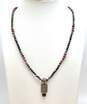 Romantic 925 Garnet & Marcasite Pendant Onyx Bali Beaded Necklace Marquise & Claddagh Rings & Twisted Herringbone Chain Bracelet 28.5g image number 4
