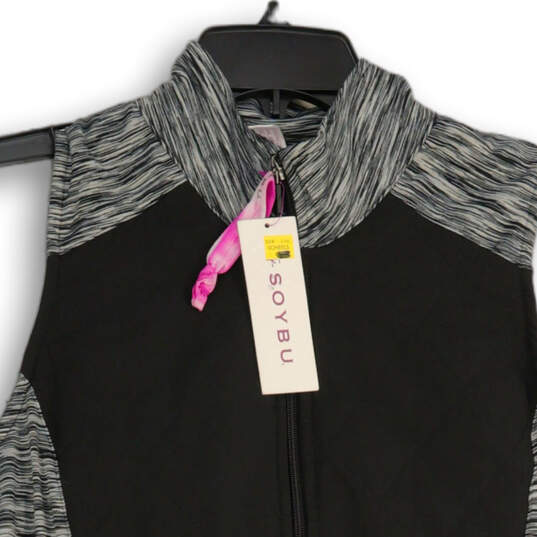 NWT Womens Black Gray Mock Neck Sleeveless Full-Zip Vest Size M image number 3