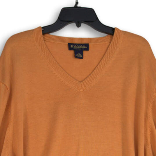 Mens Orange Knitted Long Sleeve V-Neck Formal Pullover Sweater Size 2XL image number 3