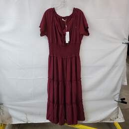 Belle Poque Burgundy Tiered Maxi Dress WM Size L NWT