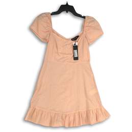 NWT Motel Womens Syami Pink Short Sleeve Ruffle Hem Back-Zip Mini Dress Size S