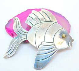 Mexican Artisan 925 Sterling Silver Fish Pendant Brooch 15.6g alternative image