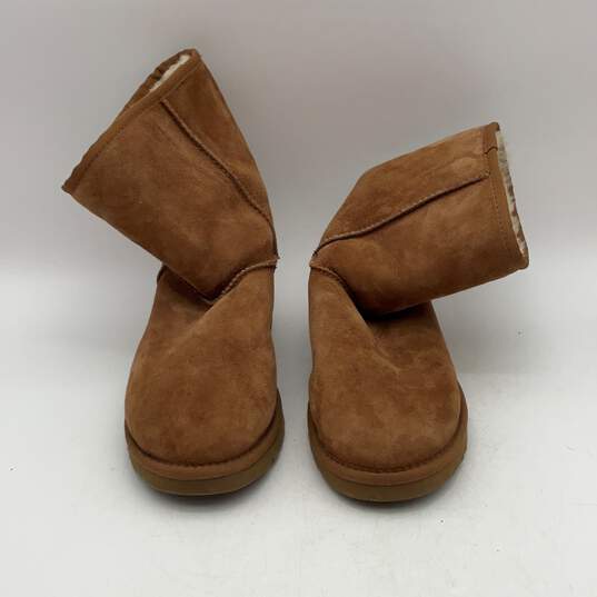 Ugg Australia Womens Tan Suede Fur Trim Round Toe Slip-On Winter Boots Size 10 image number 3