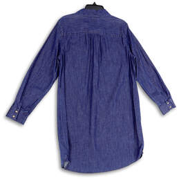 Womens Blue Denim Spread Collar Long Sleeve Flap Pockets Shirt Dress Sz XL alternative image
