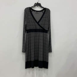Womens Black Gray Animal Print Long Sleeve V-Neck Wrap Dress Size Medium