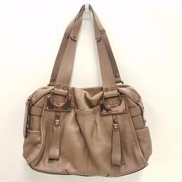 B. Makowsky Leather Double Zipper Shoulder Bag Taupe