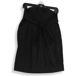 Womens Black Pleated Front Waist Belted Back Zip Short A-Line Skirt Size 8