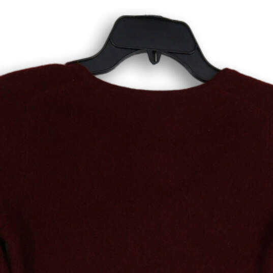 NWT Womens Maroon Knitted Long Sleeve V-Neck Pullover Sweater Size Small image number 4