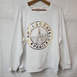 Karl Lagerfeld Paris White Gold Logo Pullover Sweatshirt Women's 1X