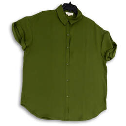 Womens Green Short Sleeve Regular Fit Collared Button-Up Shirt Size XS