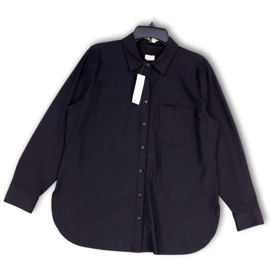 NWT Womens Black Long Sleeve Spread Collar Pocket Button-Up Shirt Size 2 image number 1