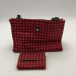 Kate Spade Womens Red Black Double Handle Shoulder Bag W/ Bifold Wallet