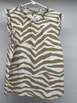 Loft Womens White Khaki Zebra Print Ruffle Blouse Top Size M T-0550683-B