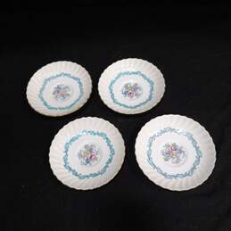 Bundle of 4 White w/ Blue Floral Design Vintage Collector Saucers