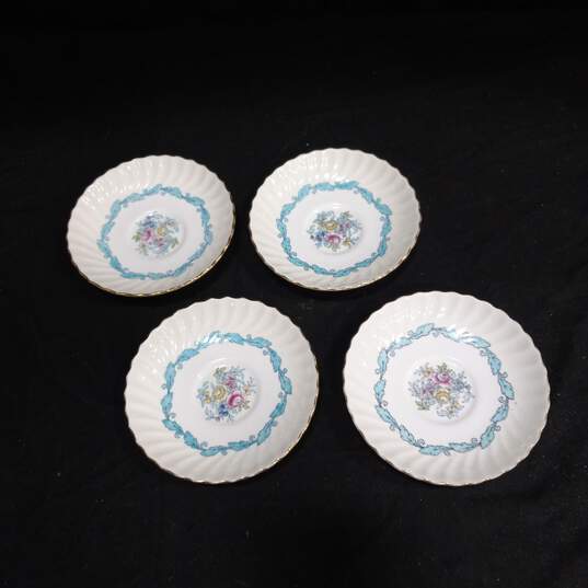 Bundle of 4 White w/ Blue Floral Design Vintage Collector Saucers image number 1