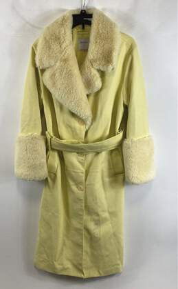 Bershka Womens Yellow Fur Long Sleeve Pockets Belted Trench Coat Size Large