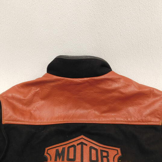Harley Davidson Vintage Men's Medium Wool Leather Jacket Black Orange image number 8
