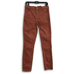 NWT Womens Orange Denim Medium Wash Button Fly Skinny Leg Jeans Size 4/27