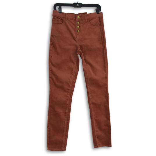 NWT Womens Orange Denim Medium Wash Button Fly Skinny Leg Jeans Size 4/27 image number 1
