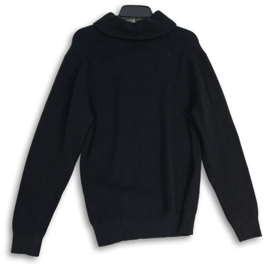 Mens Black Knitted Long Sleeve V-Neck Pullover Sweater Size Large image number 2