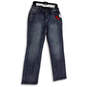 NWT Womens Blue Medium Wash Embroidered Pockets Straight Leg Jeans Size 14 image number 1