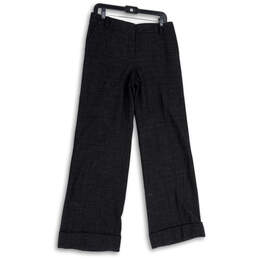 Womens Black Flat Front Slash Pocket Cuffed Wide Leg Trouser Pants Size 8