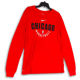 Mens Red NBA Chicago Bulls Crew Neck Pullover Basketball T-Shirt Size XL