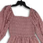 NWT Womens Pink Smocked Square Neck Long Sleeve Fit & Flare Dress Size M image number 3